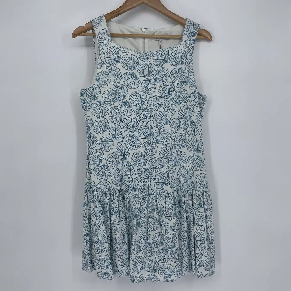WAYF Sun Dress Coastal Beach Shell Vacation Womens Size M NWT Linen M Blue White - Picture 2 of 12